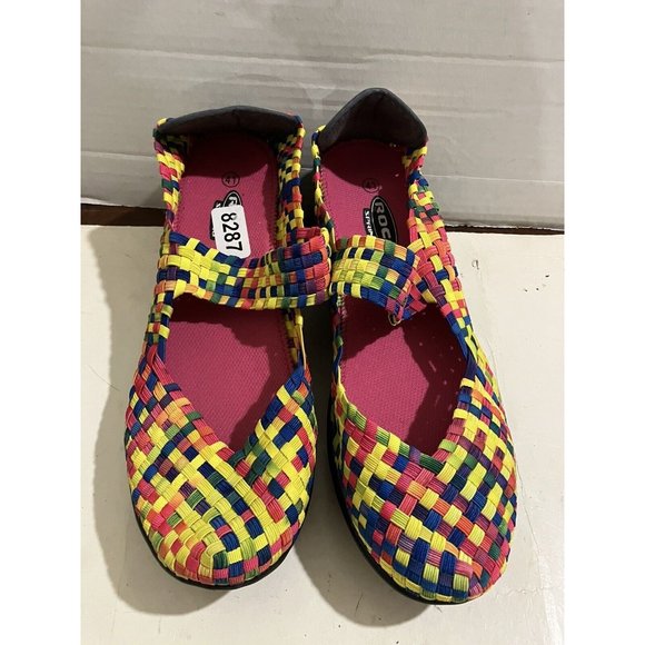 Rock Spring women size 9.5 Multi/neon elastic slip on Wedge Heel shoes - Picture 2 of 8